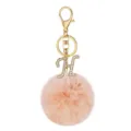 Fluffy faux fur pom pom keychain with sparkling rhinestone letter H pendant and gold hardware. - Letter H
