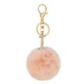 Fluffy pink pom-pom keychain with rhinestone letter I pendant and gold hardware detail - Letter I