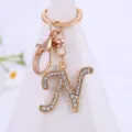 Gold rhinestone letter N keychain alloy pendant keyring fashion accessory gift details view - Letter N