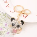 Portachiavi Gatto in Metallo Strass Grazioso Pendente Animale Borsa Cristallo Scintillante - Rosa