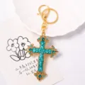 Mooie Vintage Strass Kruis Sleutelhanger Legering Geemailleerd Hanger Tas Charm Sleutelring - Roze