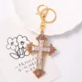 Vintage barok strass kruis sleutelhanger, gouden legering hanger ring voor damestas. - Blauw
