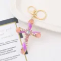 Portachiavi a croce metallo strass ciondolo borsa rosa accessori carini per donne regali - Rosa