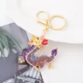 Exquisite Chinese zodiac dragon keychain detail, metallic rhinestone design pendant keyring. - Dragon 6