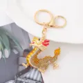 Porte-clés dragon strass doré anneau métallique style chinois accessoire de mode sac - Jaune