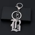Porte-clés lettre B gothique en strass argenté pendentif en métal pour sacs à dos et clés - Lettre B