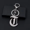 Porte-clés lettre gothique strass argenté métal cristal alphabet pendentif sac cadeau élégant - Lettre C