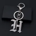 Silver rhinestone gothic letter keychain metal keyring backpack pendant for best gift - Letter H