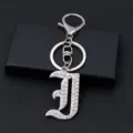 Metal rhinestone letter keychain, sparkling Gothic alphabet pendant for bags and keys. - Letter I