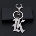 Silver metal gothic letter K rhinestone keychain pendant, stylish bag accessory gift. - Letter K