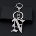 Silver rhinestone letter keychain metal keyring backpack bag charm accessory gift - Letter N