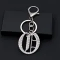 Silver metal letter keychain with sparkling rhinestones, stylish bag pendant gift. - Letter O