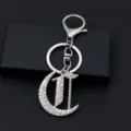 Silver rhinestone letter keychain metal bag pendant sparkling fashion accessory for women gift - Letter T