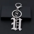 Rhinestone gothic letter metal keychain silver bag pendant birthday gift key ring accessory - Letter U