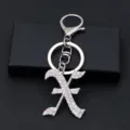 Silver rhinestone gothic letter keychain, metal keyring and bag pendant gift accessory - Letter X
