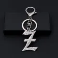 Silver rhinestone letter Z keychain metal keyring bag charm fashion accessory item - Letter Z