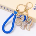 Porte-clés éléphant couronne en cristal avec lanière tressée bleue, pendentif de sac. - Couleur 4