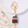Exquisite rhinestone ice cream keychain with gold finish, sparkling colorful crystals for bags. - Color 3