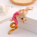 Porte-clés dragon chinois en strass, pendentif zodiaque en métal scintillant pour sacs. - Rose
