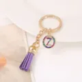 Korean style letter Z crystal rhinestone keychain with purple tassel bag pendant accessory. - Letter Z