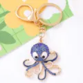 Porte-clés poulpe en strass bleu, joli accessoire pendentif anneau de clé animal marin. - Bleu