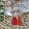 Porte-clés chat couple en strass étincelant, charm de sac en métal doré et accessoire auto. - Rose