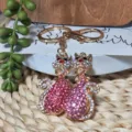 Porte-clés chat en strass métal mignon pendentif de sac couple anneau de clé cadeau - Violet