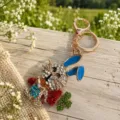 Strass Hasen Schlüsselanhänger Blaue Ohren Karotten Anhänger für Damen Autoschlüssel - Blau