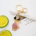 Vue détaillée porte-clés chat strass cristal, accessoire anneau clé animal métal mignon. - Couleur 2
