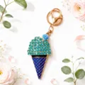 Rhinestone ice cream keychain detail, cute alloy pendant for bag, stylish car key ring charm. - Blue
