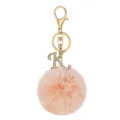 Cute pink fluffy pom pom keychain with rhinestone letter K charm, gold metal clasp accessory. - Letter K