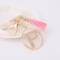 Fashion metal rhinestone letter P keychain with pink tassel bag charm gift accessories - Letter P