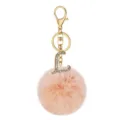 Faux rabbit fur pom pom keychain with rhinestone letter L pendant gold metal ring charm - Letter L