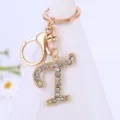 Gold rhinestone letter T keychain pendant elegant alloy keyring stylish bag charm accessory - Letter T