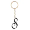 Gold metal letter S keychain for women, elegant black enamel alphabet bag charm and keyring. - Letter S