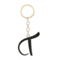 Golden metal keychain featuring a chic black enamel letter pendant for stylish bag charms. - Letter T