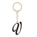 Fashion gold metal key chain with black enamel letter V pendant for women bags and keys. - Letter V