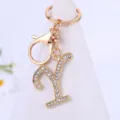 Gold alloy rhinestone letter Y keychain pendant, sparkling crystal alphabet keyring accessory. - Letter Y