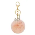 Fluffy faux rabbit fur pom pom keychain with rhinestone letter charm for women bags. - Letter W