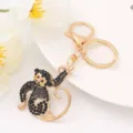 Gold metal rhinestone animal keychain luxury style bag charm elegant accessory pendant - Monkey