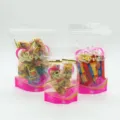 Dicke transparente Standbodenbeutel mit Reißverschluss und rosa Blumenmuster Love - 10*15+3cm