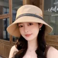 Summer women bucket hat stylish contrast color casual pleated sun hat sun protection fashion - Khaki