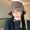 Brown corduroy pleated bucket hat for women, Japanese retro Maillard style basin hat for daily wear. - Coffee