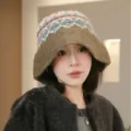 Chapeau bob tricoté jacquard vintage femme hiver chaud en laine bonnet stylé mode - Brun Kaki