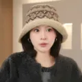 Bob en tricot jacquard rétro pour femme, chapeau de pêcheur en laine d'hiver bien chaud. - Khaki Beige