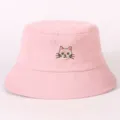 Cappello da pescatore rosa da donna con simpatico ricamo di gatto, cappellino estivo. - Circa 57cm / Rosa