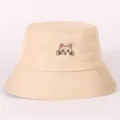 Cappello da pesca con ricamo di gatto carino per donna, cappello da sole estivo beige. - Circa 57cm / Kaki