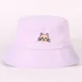 Grazioso cappello da pescatore lavanda con ricamo di gatto da donna, accessorio moda estivo casual. - Circa 57cm / Viola