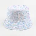 Chapeau Bob à Sequins, Chapeau de Soleil Pailleté Irisé, Chapeau Streetwear Tendance, Blanc - Environ 57cm / Blanc