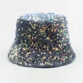 Chapeau bob à paillettes pour femme, chapeau de soleil streetwear holographique, style mode. - Environ 57cm / Bleu Marine
